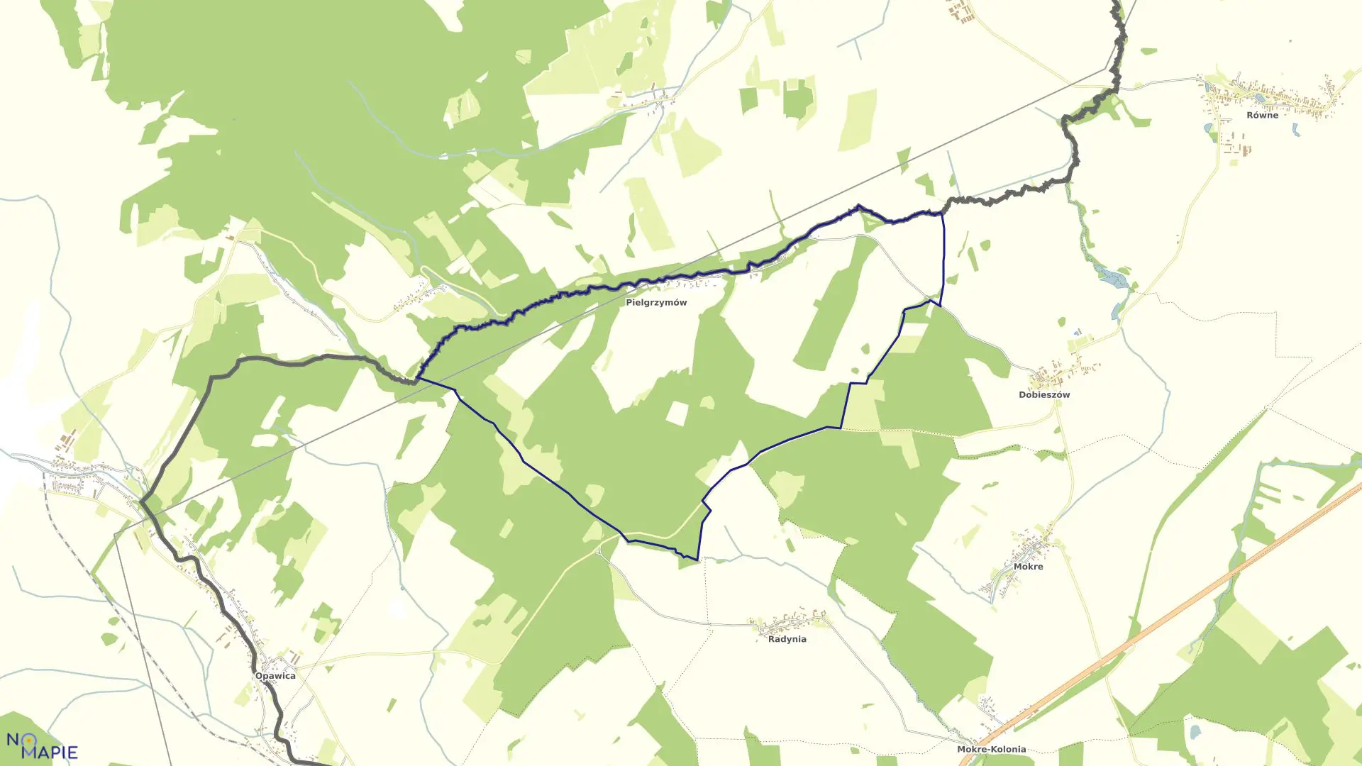 Mapa obrębu PIELGRZYMÓW w gminie Głubczyce